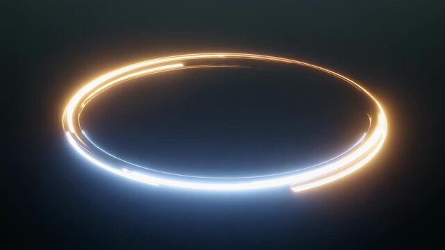 Gold and Blue Neon Light Ring Rotating Loop 4K
