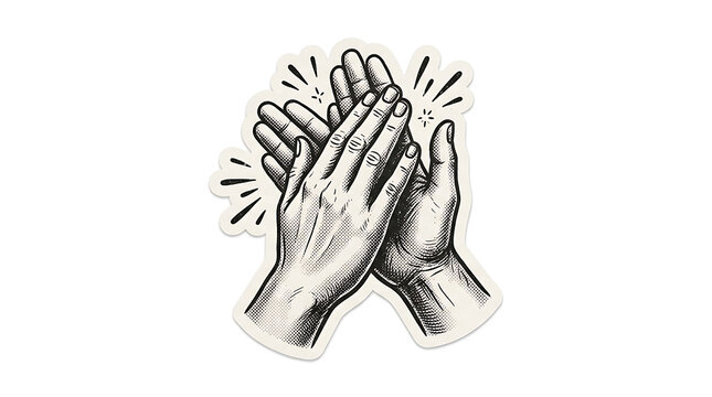 Vintage style illustration of two hands clapping, isolated on white background