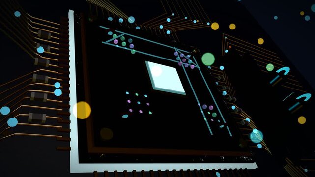 Futuristic Quantum Processor with Glowing Qubits and Circuits