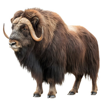 Full body muskox a with arctic animal, horned anima as PNG element