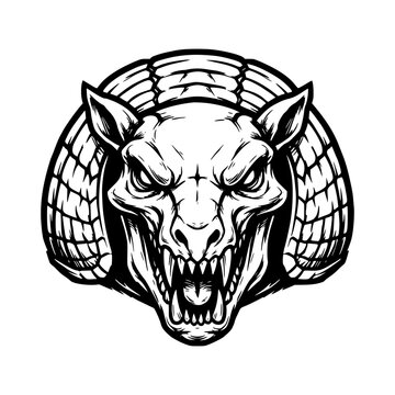 black and white armadilo animal head vector for coloring or esport logo