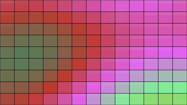 A grid of colorful squares displays a smooth gradient transitioning from green to pink and purple shades across the rectangular pattern.