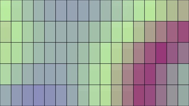 Rows of square blocks display a gradient transition from dark purple through green to blue.