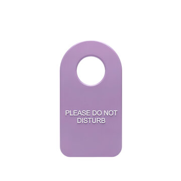 Light purple door hanger sign with white please do not disturb text isolated on a transparent background