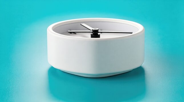 Minimalist White Analog Clock Timer on Bright Cyan Surface