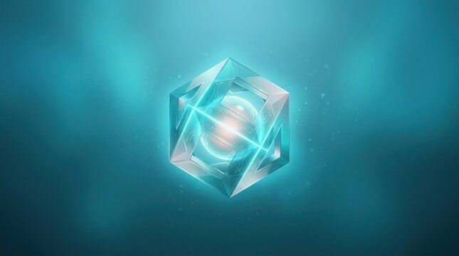 Abstract Glowing Crystal Cube with Energy Core