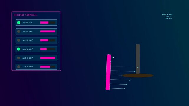 Data monitoring and precision irrigation systems are shown through a digital interface display featuring animated panels that track agricultural mechanical movement and water flow control metrics