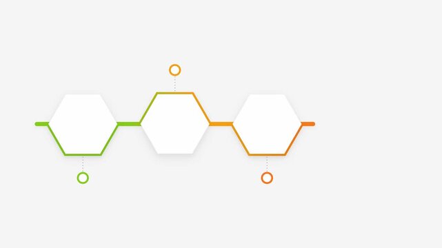 4 step infographic animation with interconnected hexagons. 4K Video