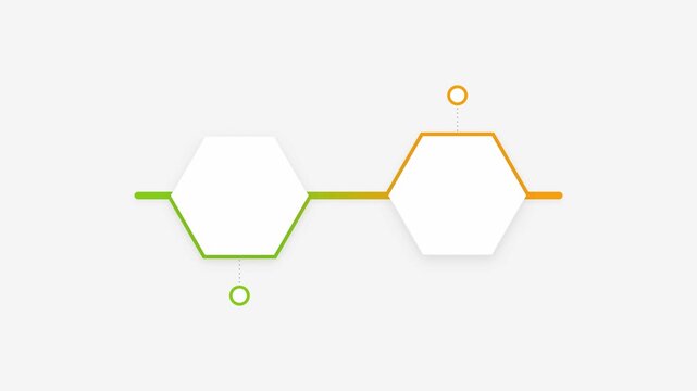 2 step infographic with hexagonal elements and timeline animation. 4K Video