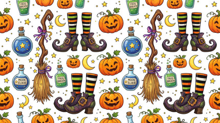 Fototapeta premium Halloween Witch Theme Pattern