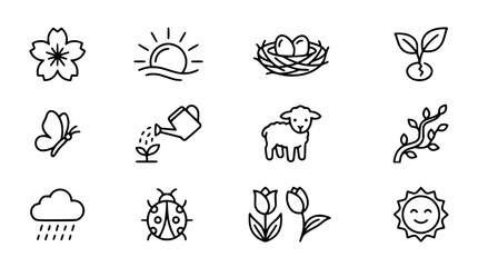 Obraz premium Spring Icons Set: Isolated Symbols for Nature, Growth, and New Life