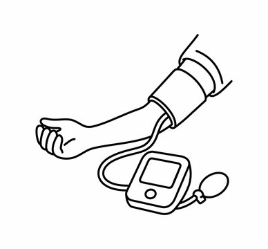 Ilustration of Blood Pressure Measurement with Digital Monitor and Arm Cuff Isolated on White Background