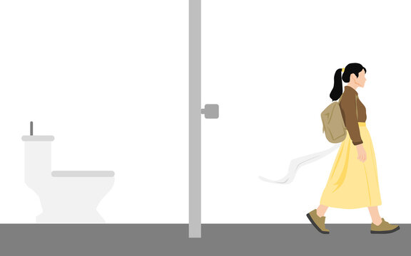 パンツにトイレットペーパーを挟んだまま気が付かないイラスト