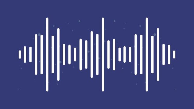 Abstract digital sound wave equalizer animation on dark blue background, music audio waveform with moving lines.
