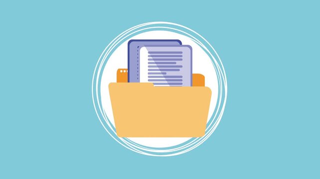 Animated file folder icon with papers inside representing document storage and organization.