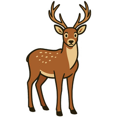 Standing reindeer illustration facing forward with large antlers © scal0av3