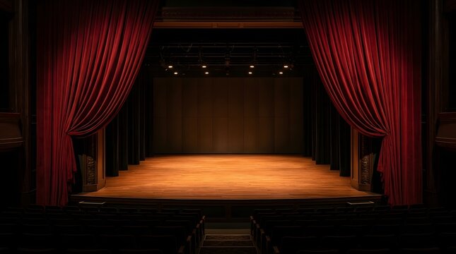 Empty theater stage with curtains