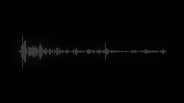 Minimalist audio waveform animation on black background, digital sound frequency visualization for music production and podcast editing