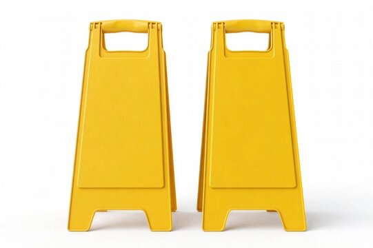 Two Blank Yellow Caution Floor Signs Mockup on White Background