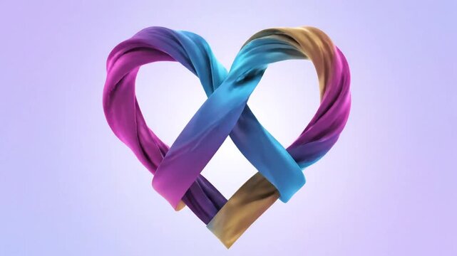 Abstract Heart Shape Formed by Twisted Colorful Fabric Ribbons.