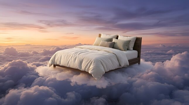 Bed floating in the clouds