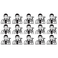 Fototapeta premium Doctor Holding Otoscope Outline Vector Icons Set
