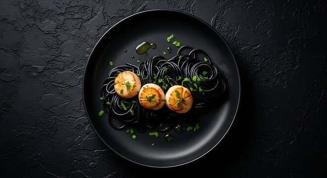 Black noodles from ink octopus dining gourmet food