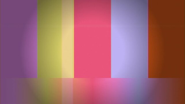 Colorful vertical stripes form a broadcast test pattern with purple, yellow, red, blue, and orange bands displayed on screen.