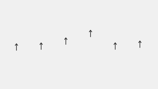 Minimalist graphic illustration featuring multiple black upward arrows arranged in a rising wave pattern against a clean light grey background