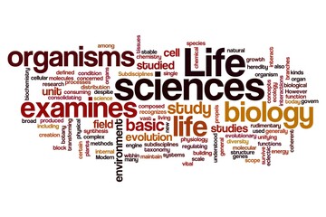 Fototapeta premium Life sciences word cloud graphic on white background with organisms