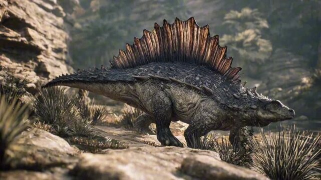 Dimetrodon Walking Across an Ancient Prehistoric Land