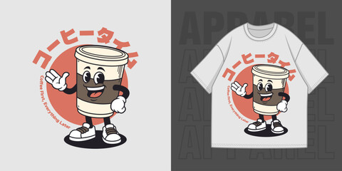 Obraz premium HAND DRAWING HAPPY COFFEE TIME ILLUSTRATION T-SHIRT APPAREL PRINTING DESIGN