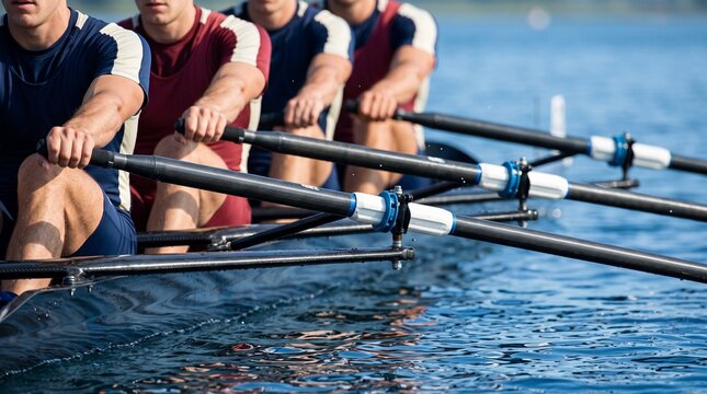 Elite Rowing Crew in Perfect Synchronization During Powerful Training Session