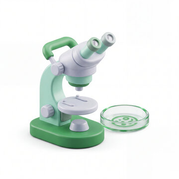 Laboratory Microscope and Petri Dish Research. 3D Icon on White Background