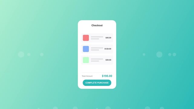 Mobile App Checkout Screen Animation with Purchase Button.