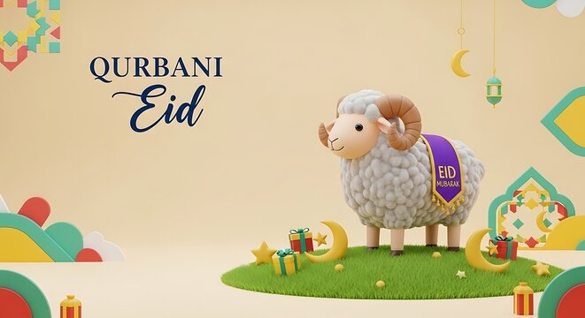 Celebration Illustration Featuring Ram with Eid Mubarak Message