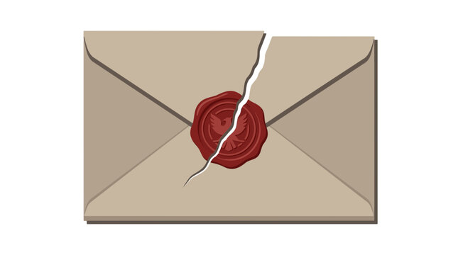 Torn Envelope with Red Wax Seal and Bird Emblem