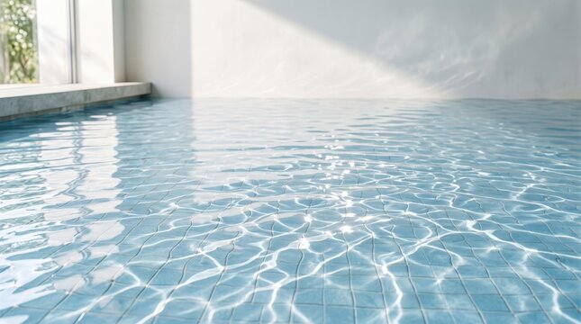 Indoor swimming pool with rippling blue water