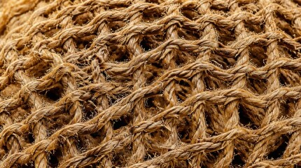 Fototapeta premium Detailed close up view of intertwined rough brown fiber mesh texture