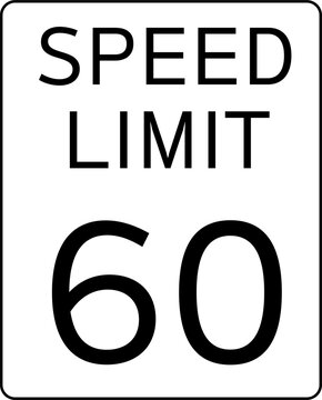 Speed Limit 60 mph Traffic Sign, Speed Limit 60 miles per hour Road Sign