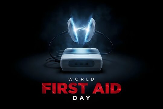 Automated external defibrillator with electric spark for World First Aid Day