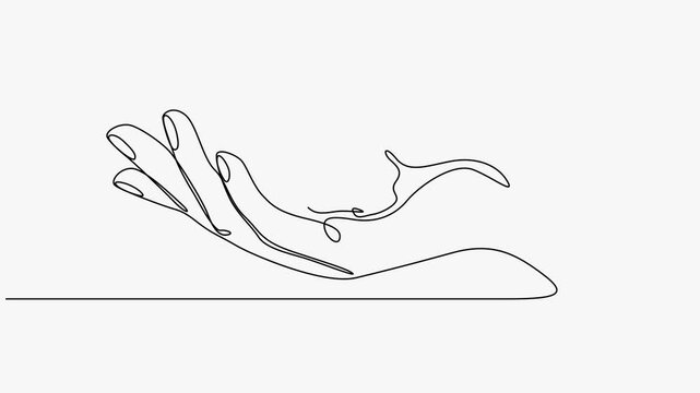 Continuous One Line Drawing Animation Of Human Hands Holding Seashell White Background