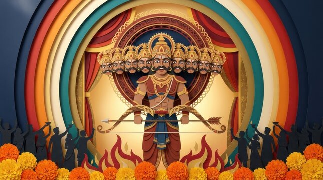 Dussehra Vijayadashami cultural traditions victory symbols community heritage premium layered paper