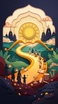 Dussehra Vijayadashami cultural traditions paper cut illustration collection