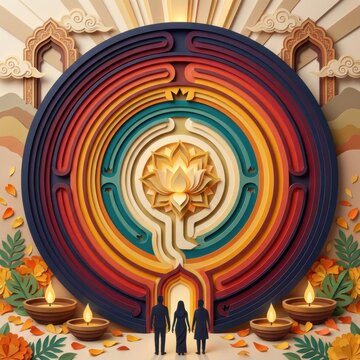 Dussehra Vijayadashami cultural symbolism with layered paper cut circle and heritage setting