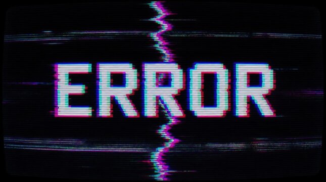 Digital glitch screen with static noise and text error message display