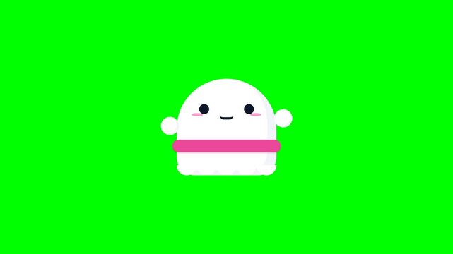 Cute Animated White Character Hula Hooping on Green Screen Background.