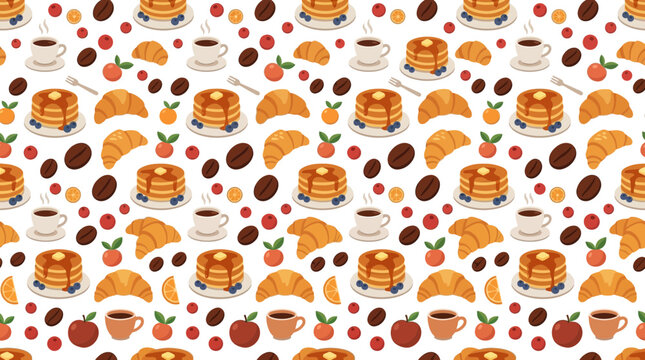 Seamless pattern of breakfast food and drinks