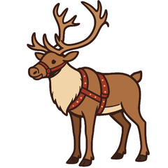 Christmas reindeer illustration wearing red harness and bridle © scal0av3
