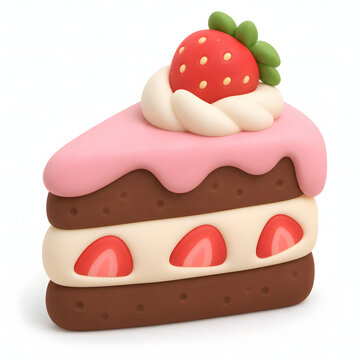 3D rendered layer cake slice with strawberry and whipped cream